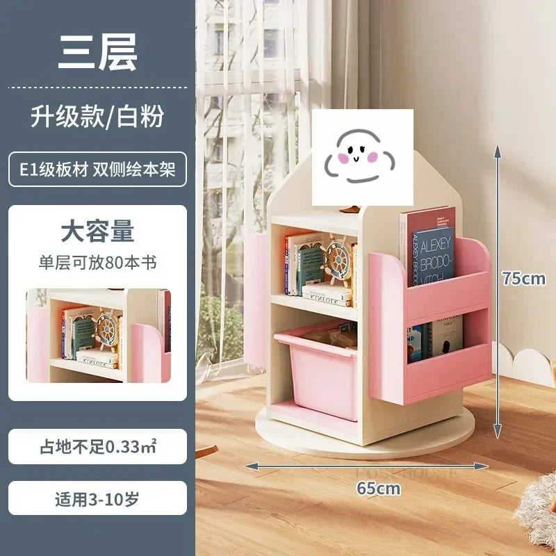 Rotating 360 Degree Bookshelves Simple Children's Bookcases Floor Baby Toy Shelf Corner Reading Bookshelf Children's Furniture K