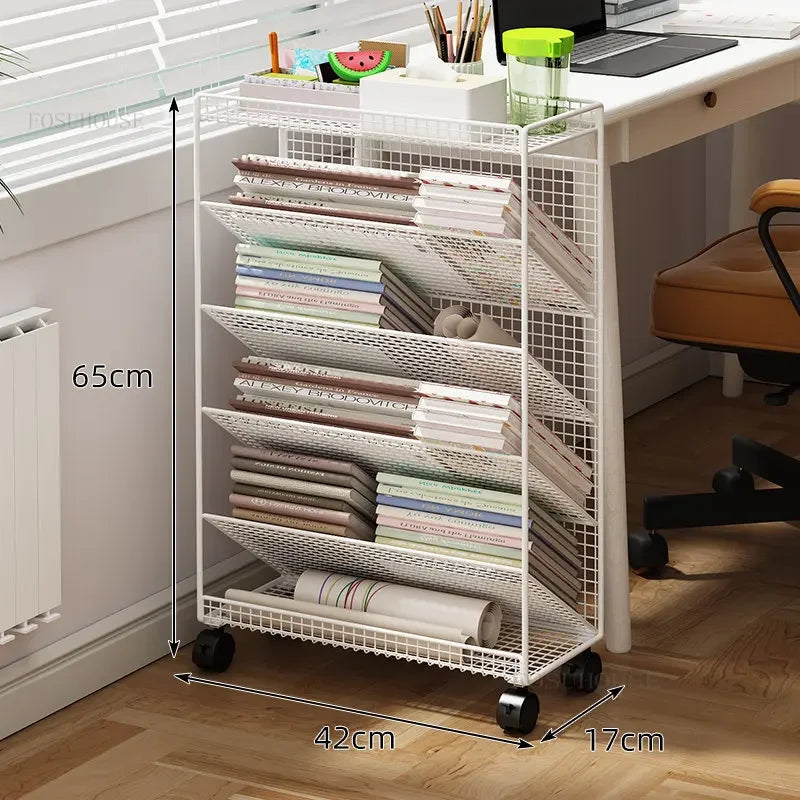 Children's Bookcases Floor Shelves Desk Side Simple Children's Movable Wheeled Book Storage Bookshelves Children's Furniture R