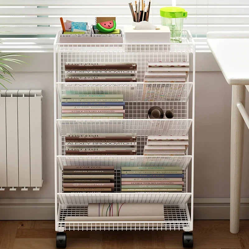 Children's Bookcases Floor Shelves Desk Side Simple Children's Movable Wheeled Book Storage Bookshelves Children's Furniture R