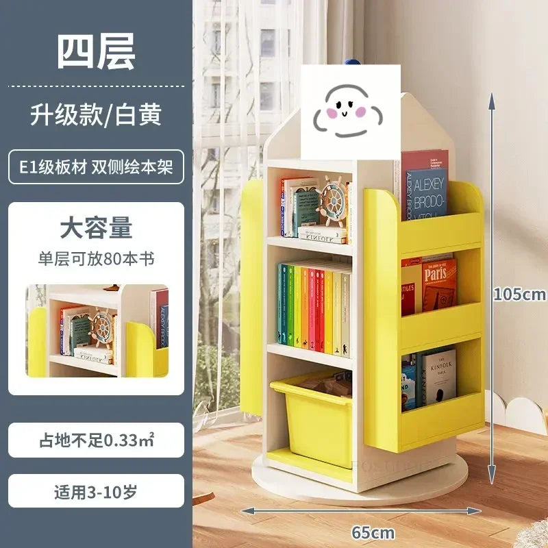 Rotating 360 Degree Bookshelves Simple Children's Bookcases Floor Baby Toy Shelf Corner Reading Bookshelf Children's Furniture K