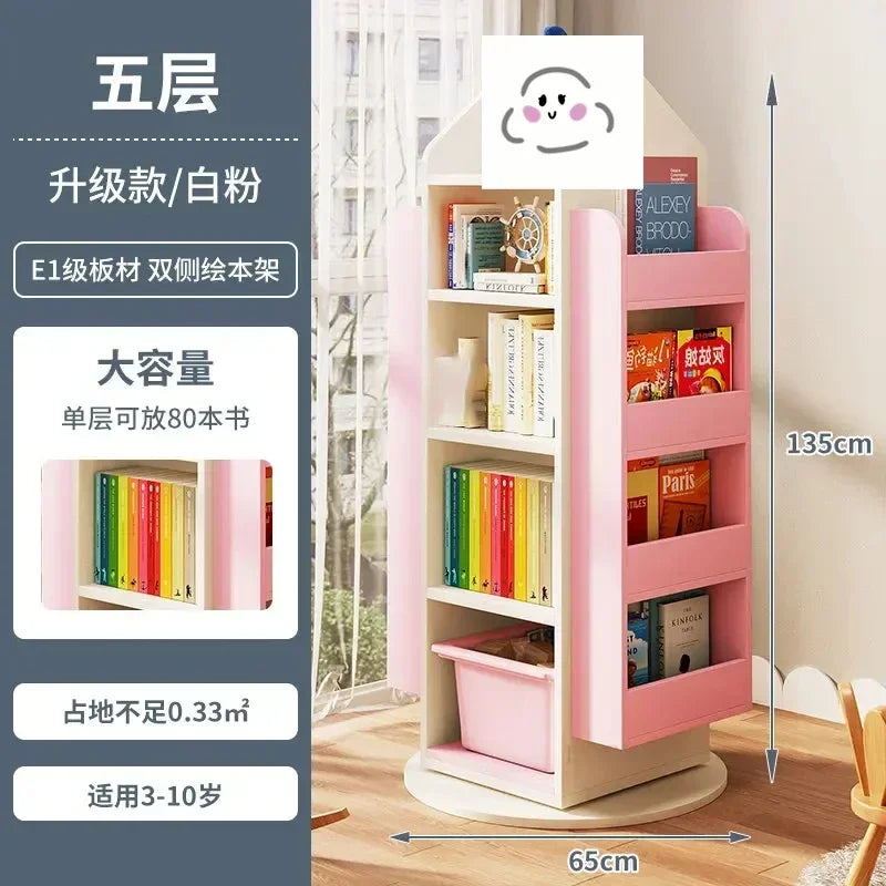 Rotating 360 Degree Bookshelves Simple Children's Bookcases Floor Baby Toy Shelf Corner Reading Bookshelf Children's Furniture K