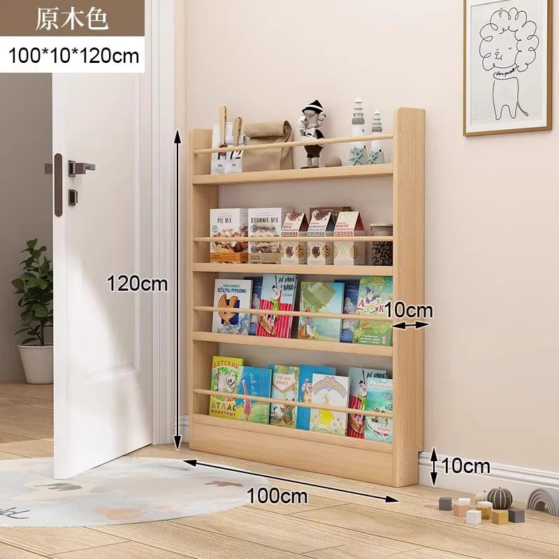 Floor-to-ceiling multi-layer living room narrow storage cabinet Solid wood wall-mounted bookcase Children's picture book rack