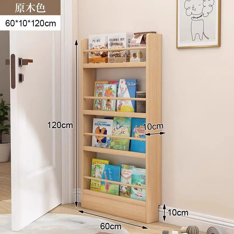 Floor-to-ceiling multi-layer living room narrow storage cabinet Solid wood wall-mounted bookcase Children's picture book rack