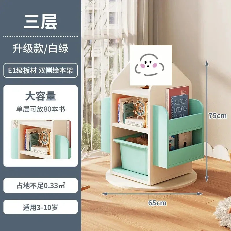 Rotating 360 Degree Bookshelves Simple Children's Bookcases Floor Baby Toy Shelf Corner Reading Bookshelf Children's Furniture K