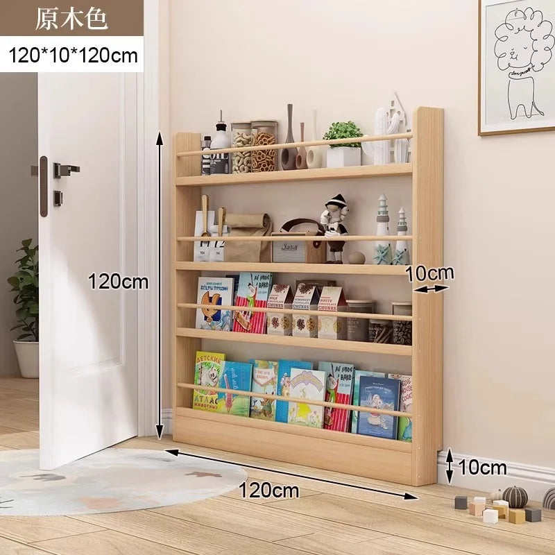 Floor-to-ceiling multi-layer living room narrow storage cabinet Solid wood wall-mounted bookcase Children's picture book rack