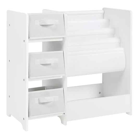 White Children Bookcase Toy Organizer Shelf Kindergarten 3 Storage Boxes Study Rack for Children's Room Playroom