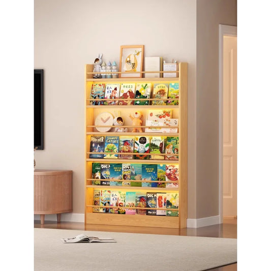 Floor-to-ceiling multi-layer living room narrow storage cabinet Solid wood wall-mounted bookcase Children's picture book rack