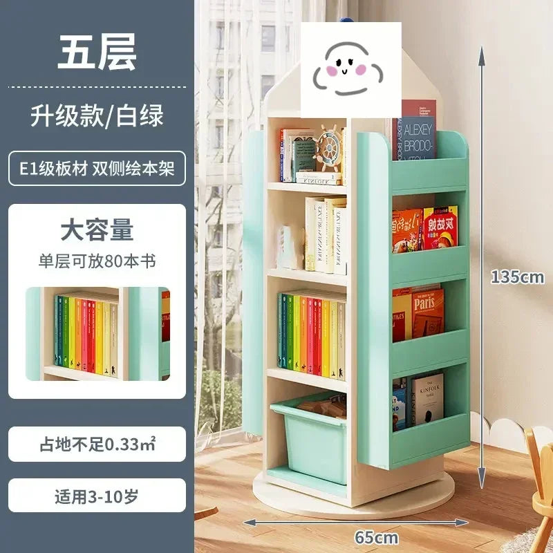 Rotating 360 Degree Bookshelves Simple Children's Bookcases Floor Baby Toy Shelf Corner Reading Bookshelf Children's Furniture K