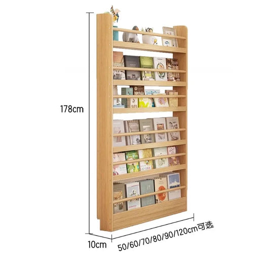 Floor-to-ceiling multi-layer living room narrow storage cabinet Solid wood wall-mounted bookcase Children's picture book rack