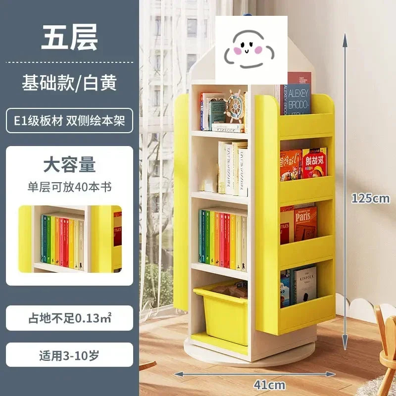 Rotating 360 Degree Bookshelves Simple Children's Bookcases Floor Baby Toy Shelf Corner Reading Bookshelf Children's Furniture K