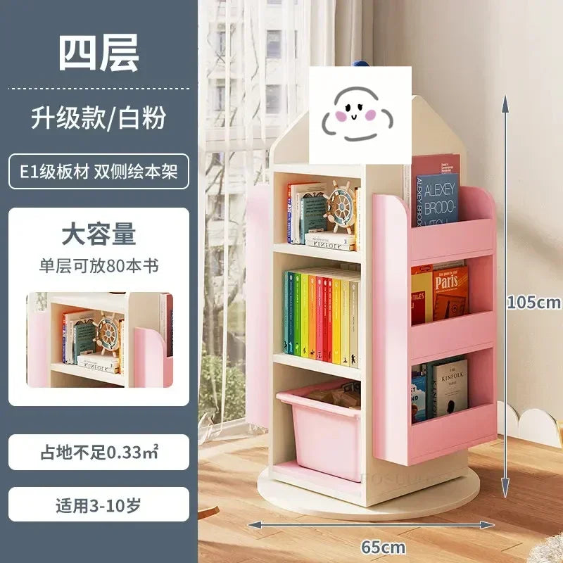 Rotating 360 Degree Bookshelves Simple Children's Bookcases Floor Baby Toy Shelf Corner Reading Bookshelf Children's Furniture K