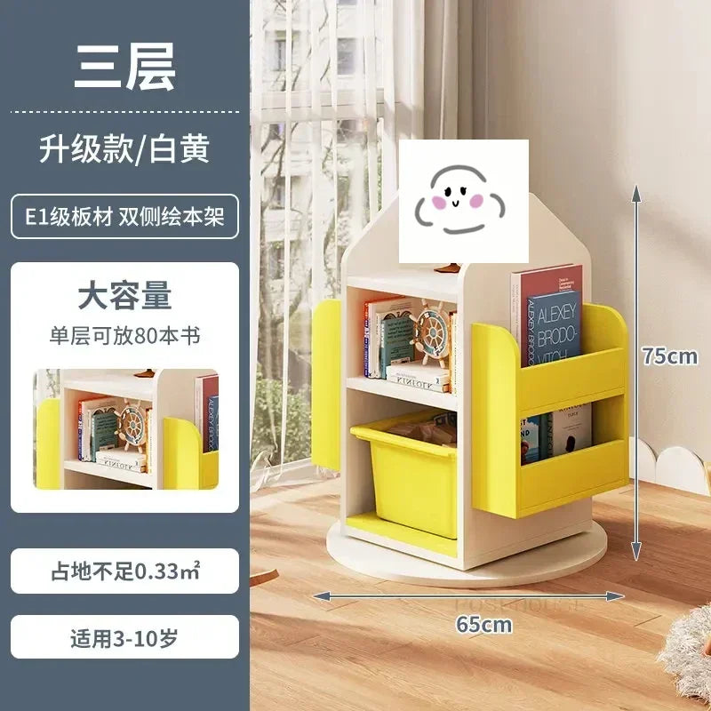Rotating 360 Degree Bookshelves Simple Children's Bookcases Floor Baby Toy Shelf Corner Reading Bookshelf Children's Furniture K
