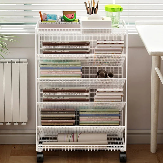 Children's Bookcases Floor Shelves Desk Side Simple Children's Movable Wheeled Book Storage Bookshelves Children's Furniture R
