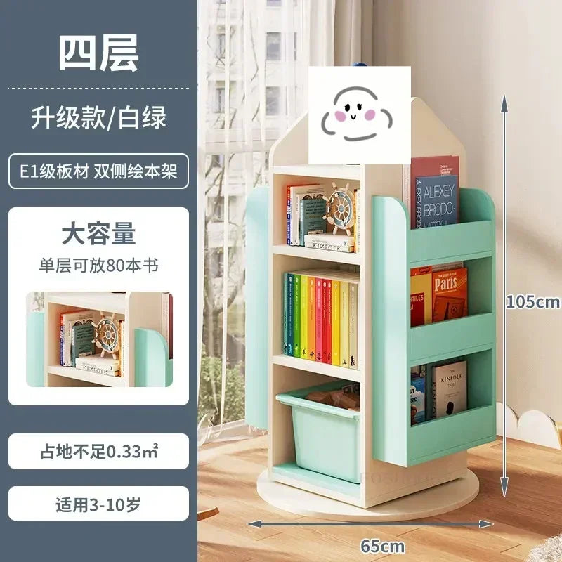 Rotating 360 Degree Bookshelves Simple Children's Bookcases Floor Baby Toy Shelf Corner Reading Bookshelf Children's Furniture K