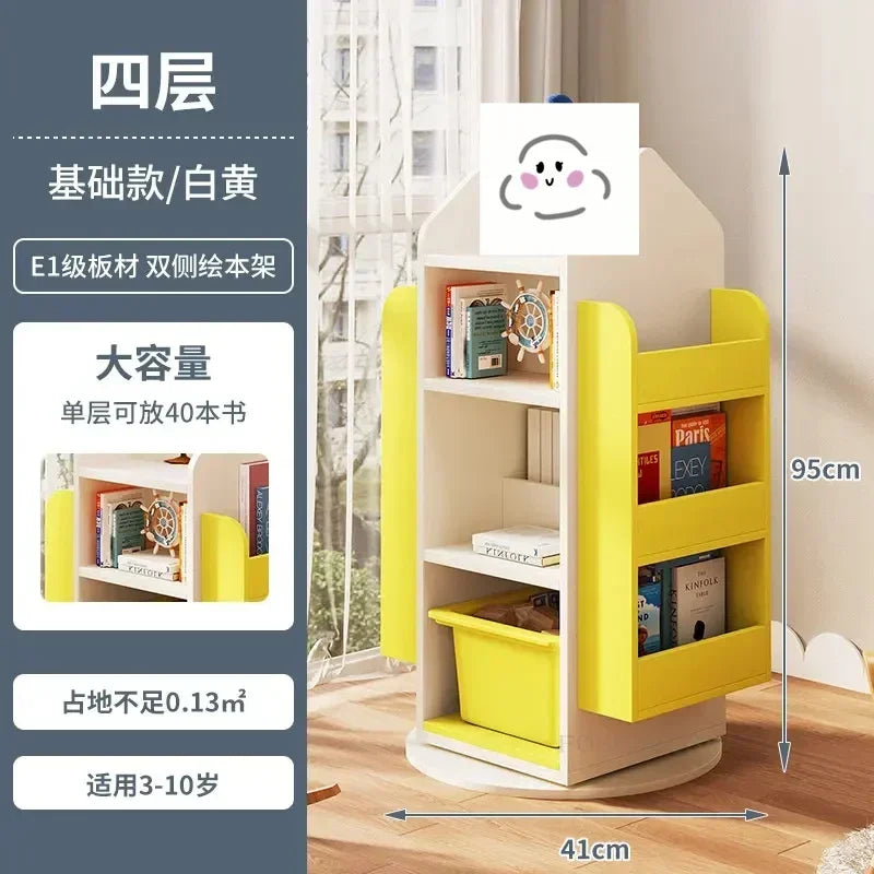 Rotating 360 Degree Bookshelves Simple Children's Bookcases Floor Baby Toy Shelf Corner Reading Bookshelf Children's Furniture K