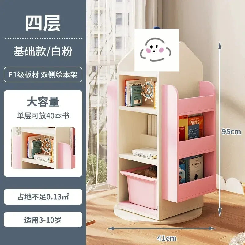 Rotating 360 Degree Bookshelves Simple Children's Bookcases Floor Baby Toy Shelf Corner Reading Bookshelf Children's Furniture K