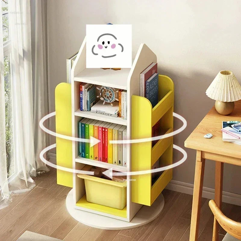 Rotating 360 Degree Bookshelves Simple Children's Bookcases Floor Baby Toy Shelf Corner Reading Bookshelf Children's Furniture K