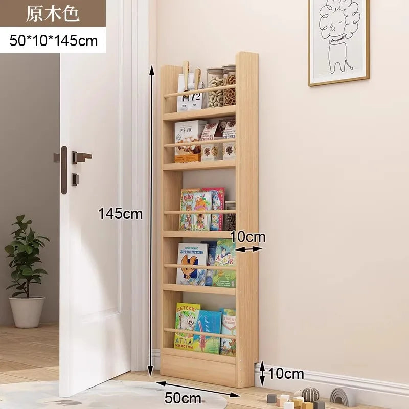 Floor-to-ceiling multi-layer living room narrow storage cabinet Solid wood wall-mounted bookcase Children's picture book rack