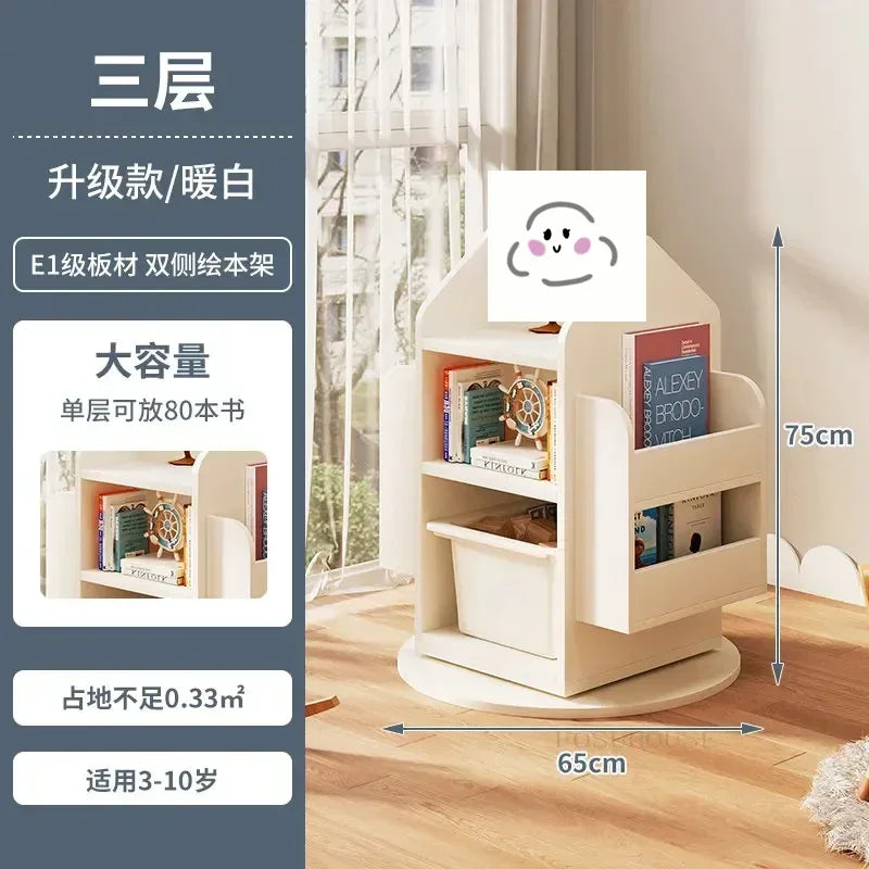 Rotating 360 Degree Bookshelves Simple Children's Bookcases Floor Baby Toy Shelf Corner Reading Bookshelf Children's Furniture K